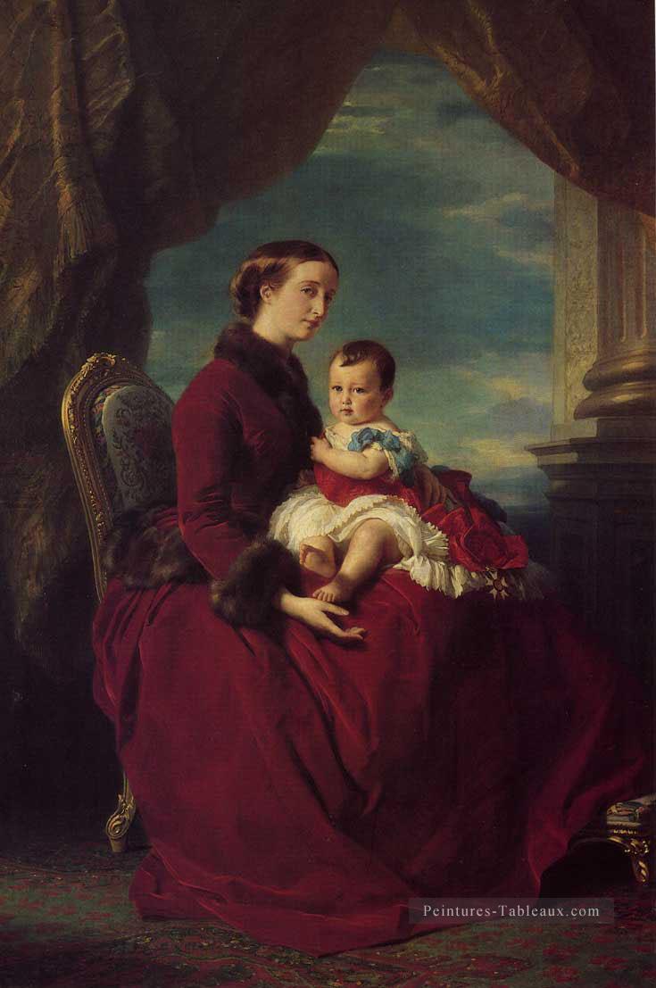 L’Impératrice Eugénie Tenant Louis Napoléon le Prince Impérial sur son portrait K royauté Peintures à l'huile